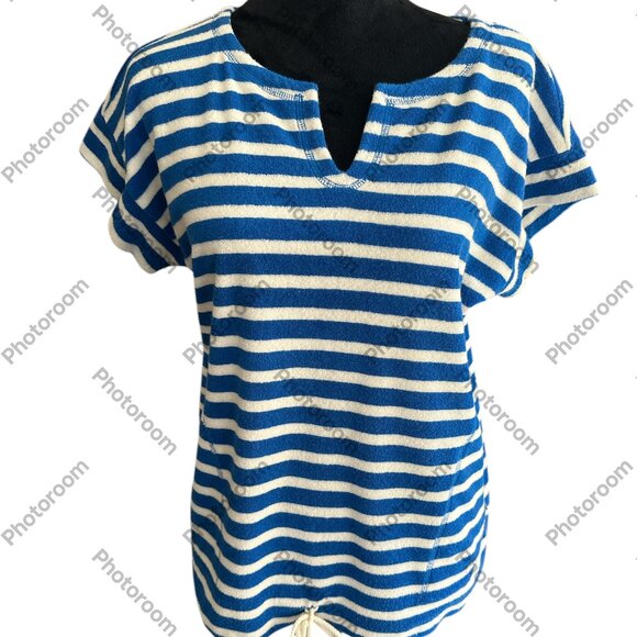 Blue and White Striped Women's Blouse - Picture 1 of 5